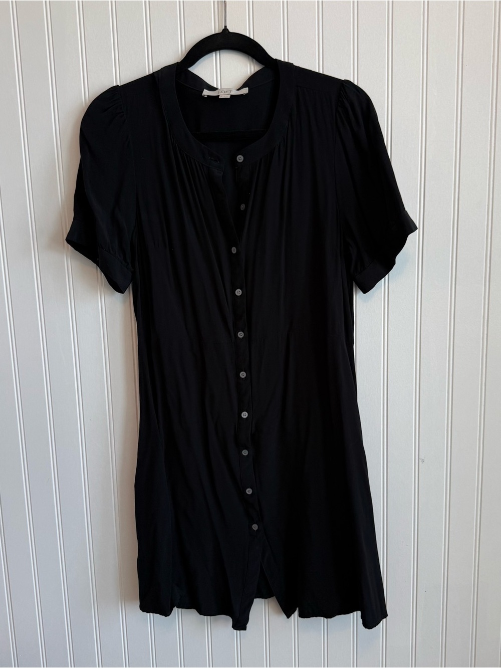 LOFT Black Short Sleeve Button Front Mini Dress Size 10